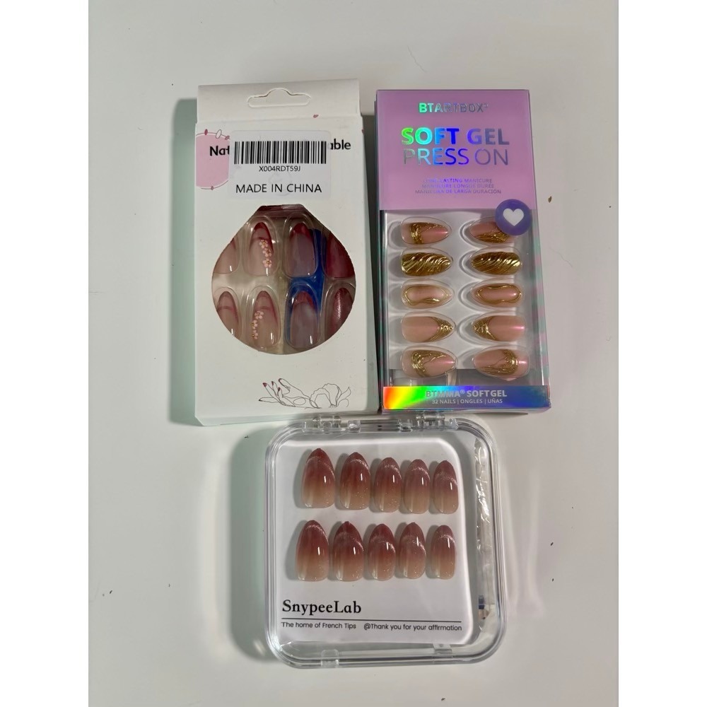 BTARTBOX SnypeeLab Press On Nails Lot Gold Pink Floral Manicure Nail Art Nude